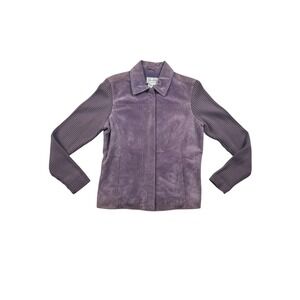 Live a Little Purple Suede Leather Knit Sleeve Jacket Womens Medium 5247W5